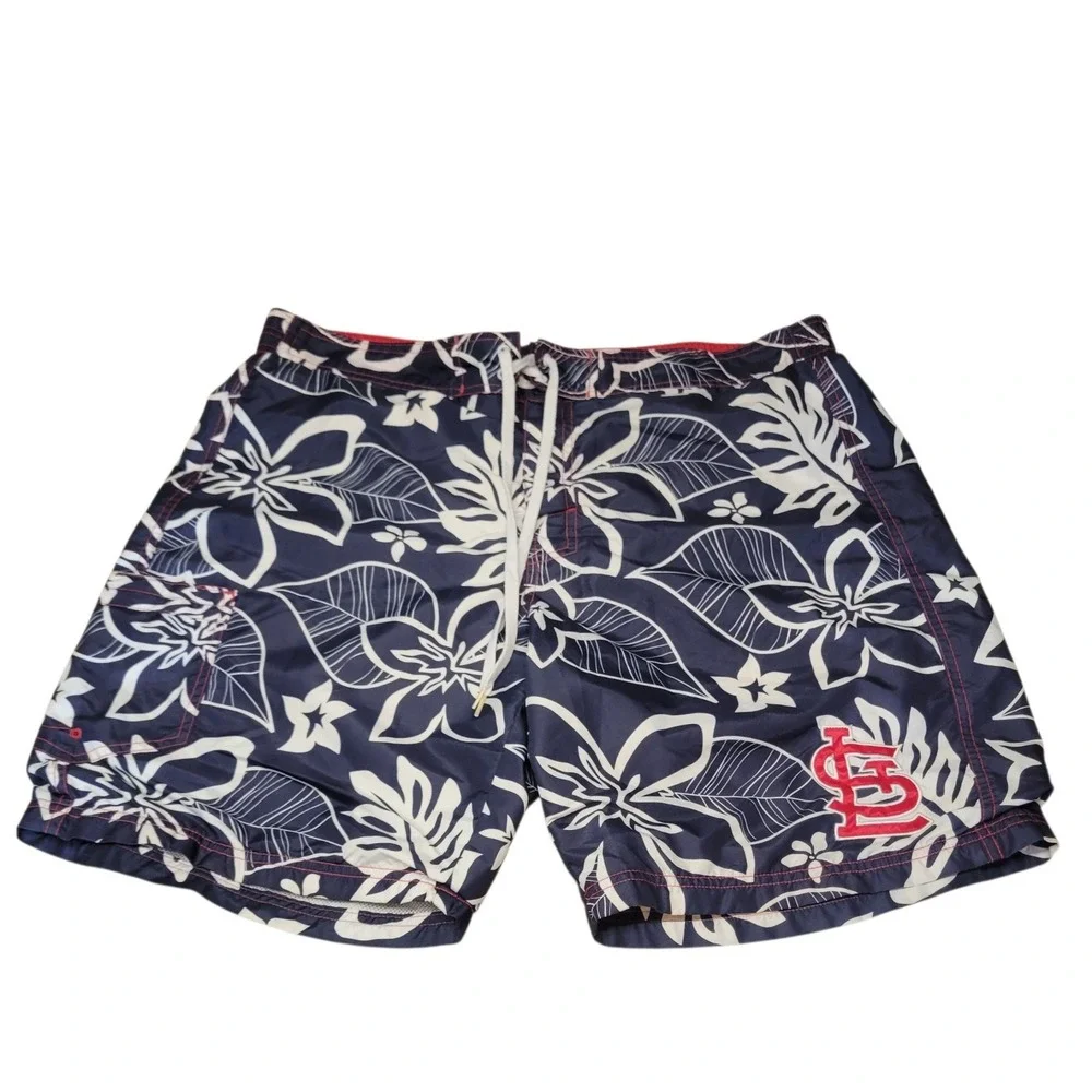 MLB St Louis Cardinals Swim Trunks Mens XL Navy Blue Tropical Board Shorts C716